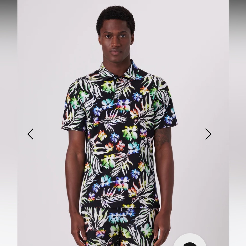 NWT BUGATCHI Hendrix Floral Print Polo Shirt